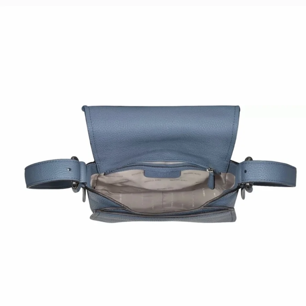 MICHAEL KORS Maxine Large Saddle Bag Blue Pebbled Leather